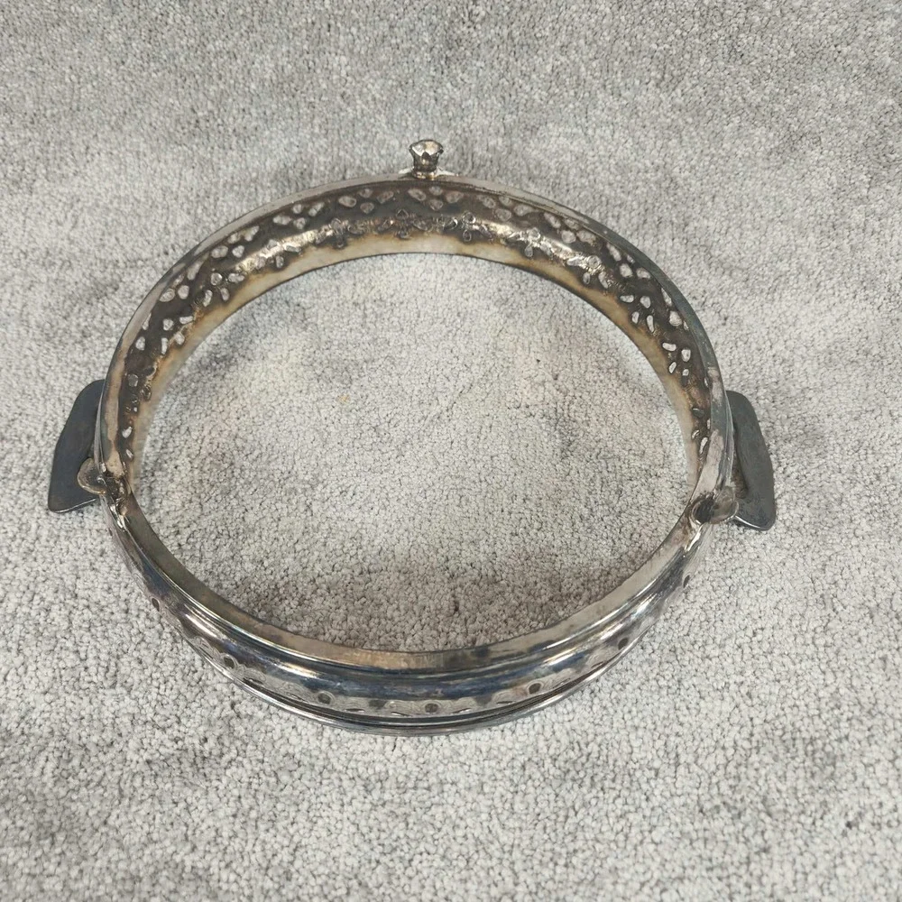 Vintage Silver Plate Pierced Pyrex Casserole Dish Holder with Glass Insert